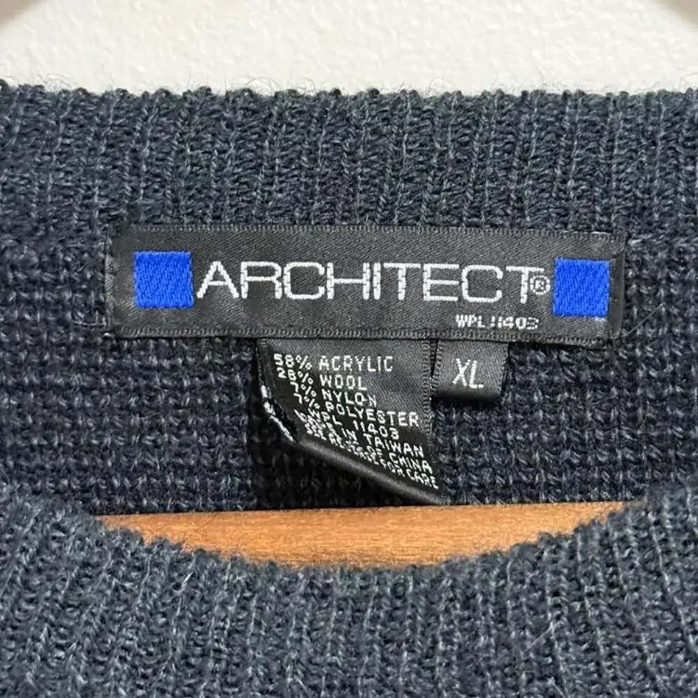 Architect Vintage Fisherman Scene Graphic Knit Sweater XL Dark Charcoal Grey